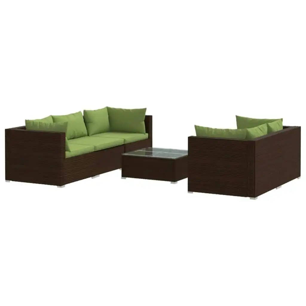 6 Piece Garden Lounge Set with Cushions Poly Rattan Brown 3101492