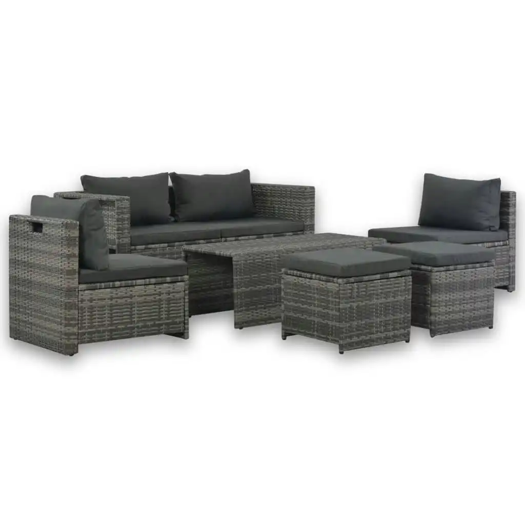 6 Piece Garden Lounge Set with Cushions Poly Rattan Grey 44722