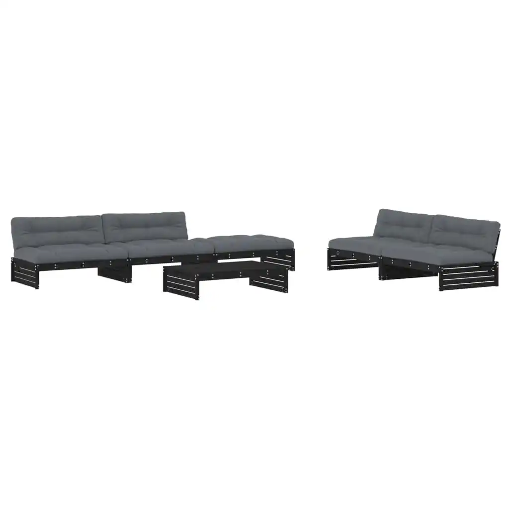 6 Piece Garden Lounge Set with Cushions Black Solid Wood 3186155