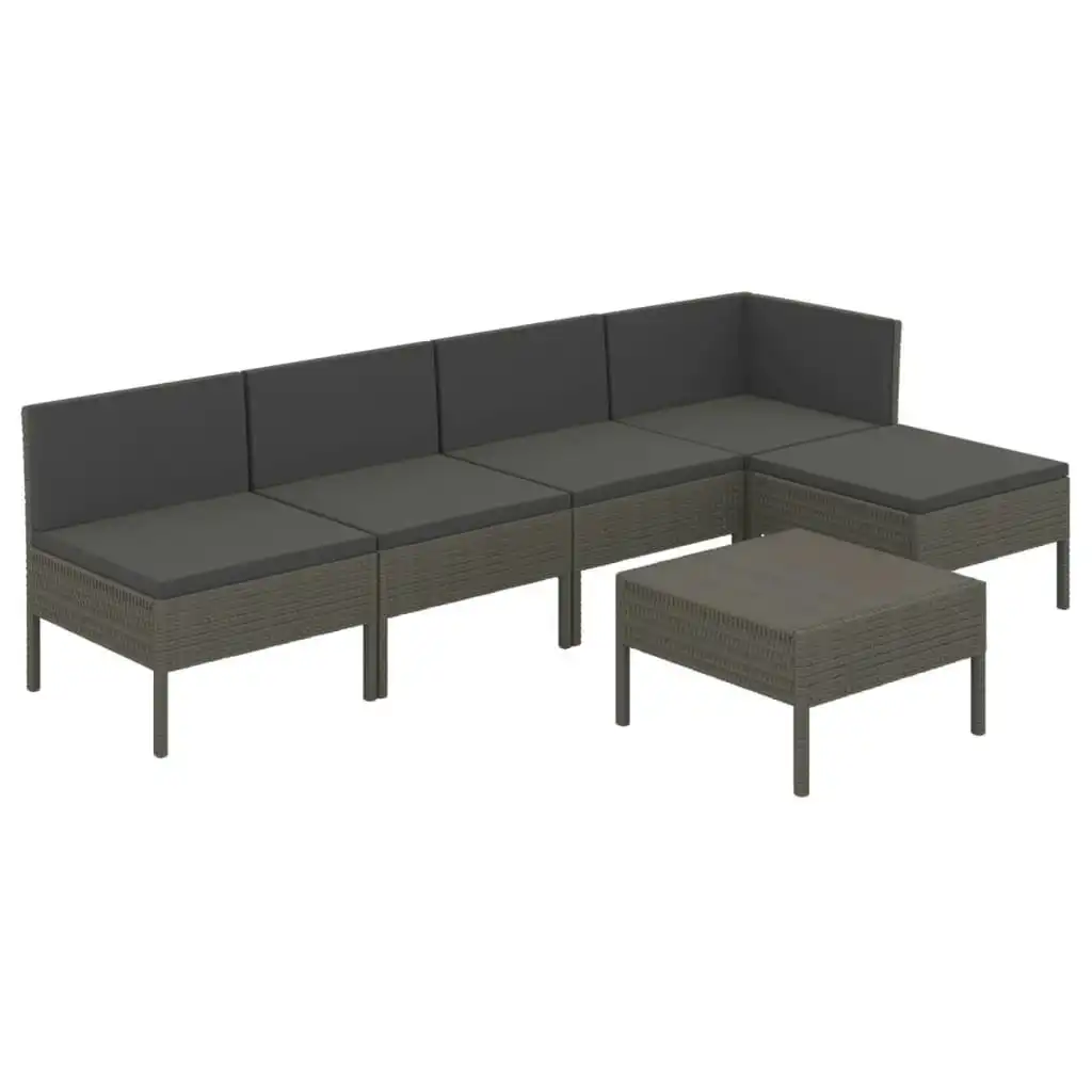 6 Piece Garden Lounge Set with Cushions Poly Rattan Grey 3094374