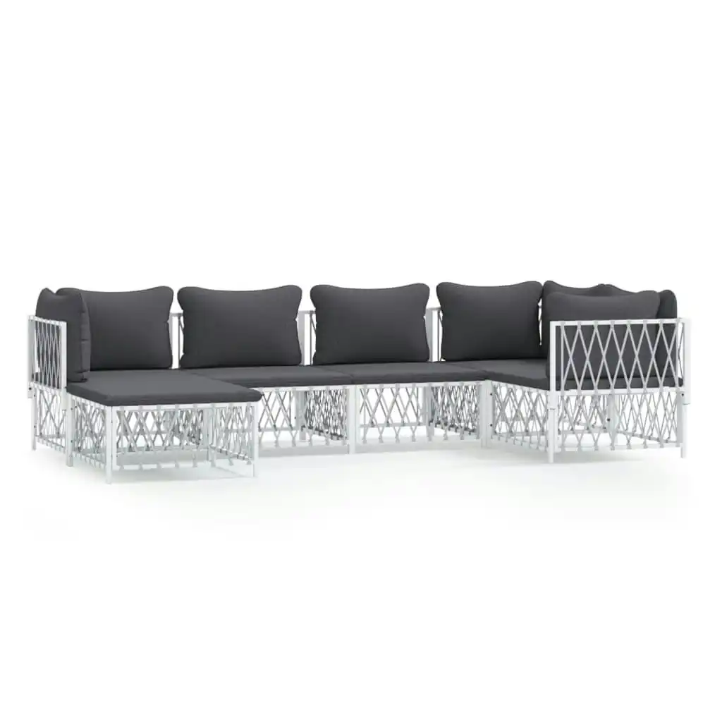 6 Piece Garden Lounge Set with Cushions White Steel 3186892