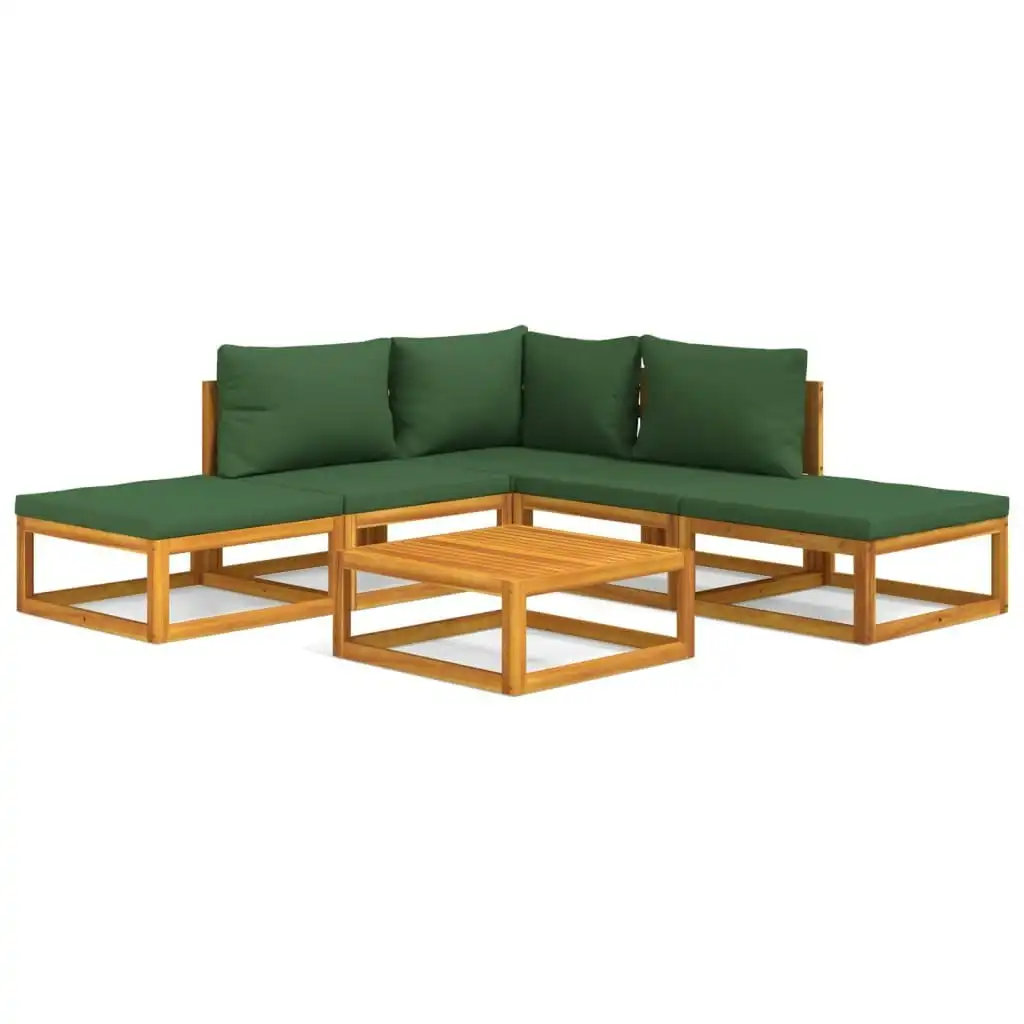 6 Piece Garden Lounge Set with Green Cushions Solid Wood 3155307