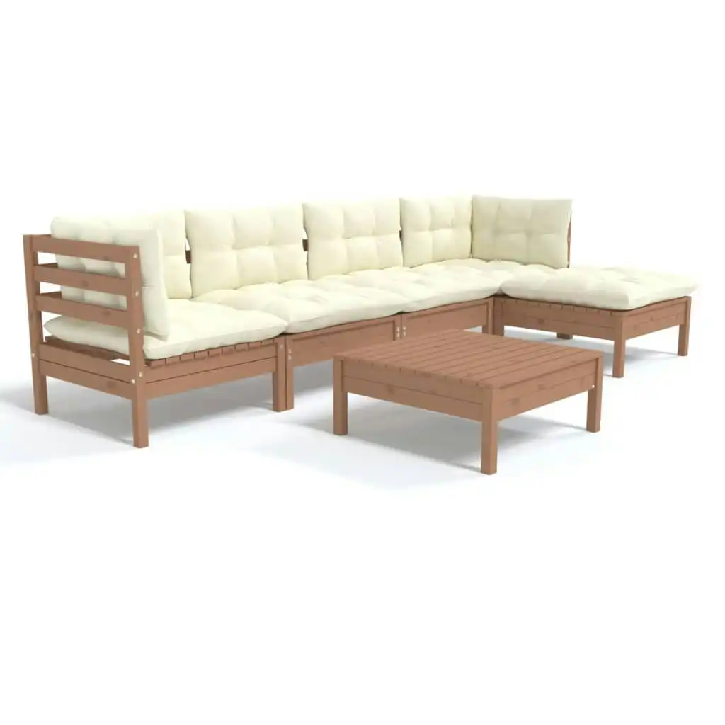 6 Piece Garden Lounge Set with Cushions Honey Brown Pinewood 3096367
