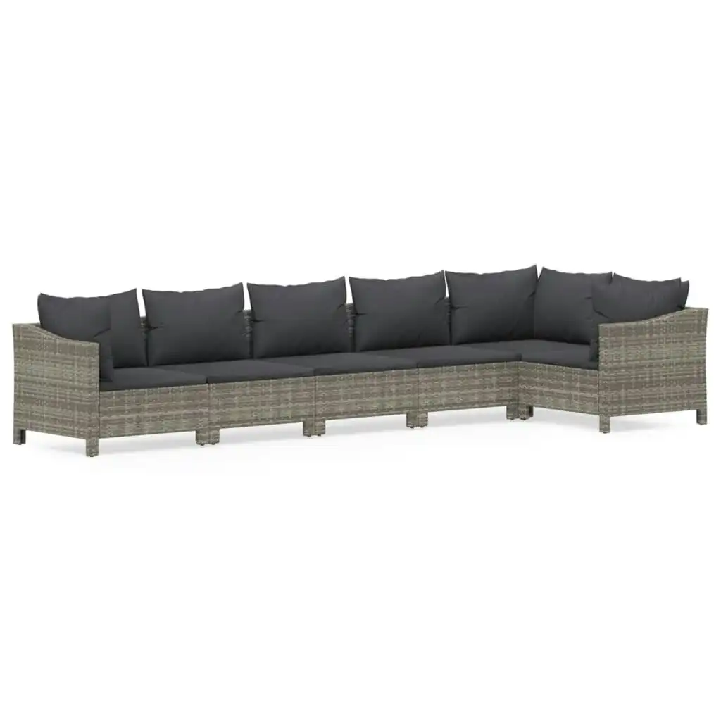 6 Piece Garden Lounge Set with Cushions Grey Poly Rattan 3187276
