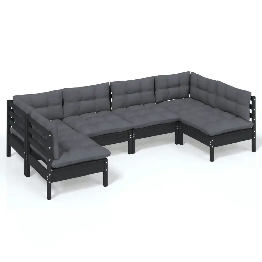 6 Piece Garden Lounge Set with Cushions Black Solid Pinewood 3097155
