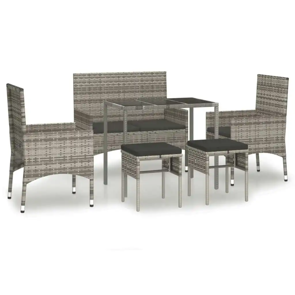 6 Piece Garden Lounge Set with Cushions Grey Poly Rattan 319509