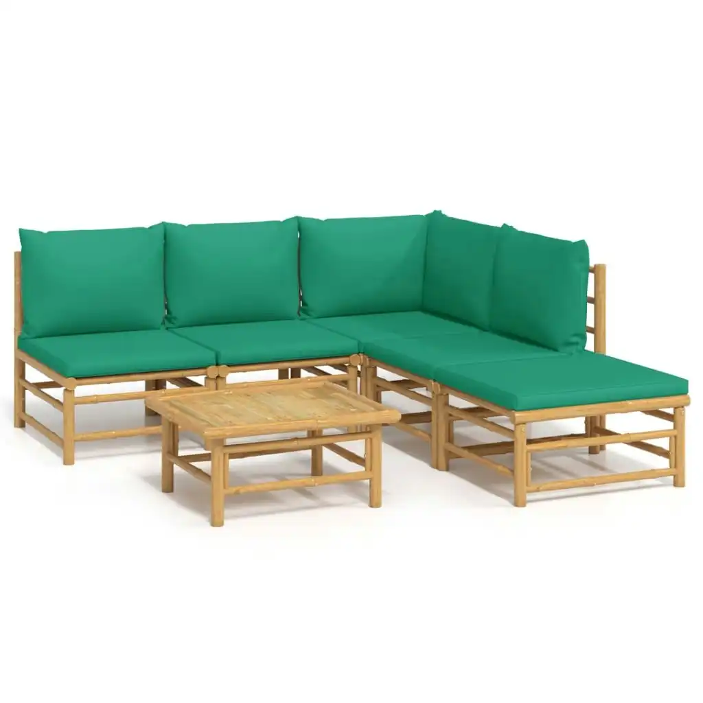6 Piece Garden Lounge Set with Green Cushions  Bamboo 3155167