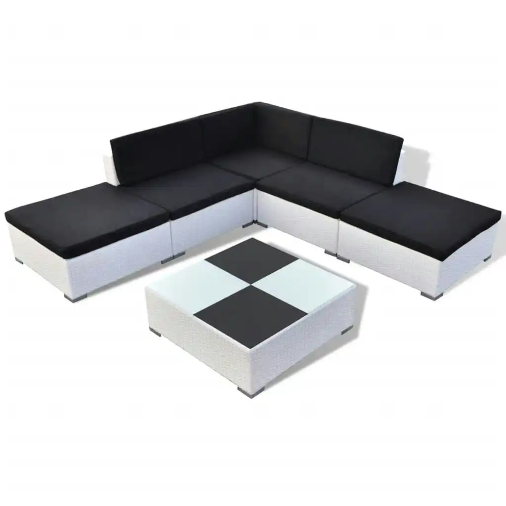 6 Piece Garden Lounge Set with Cushions Poly Rattan White 41264
