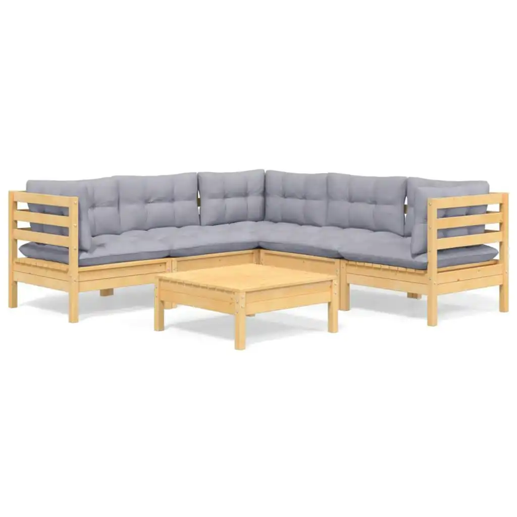 6 Piece Garden Lounge Set with Grey Cushions Solid Pinewood 3096676