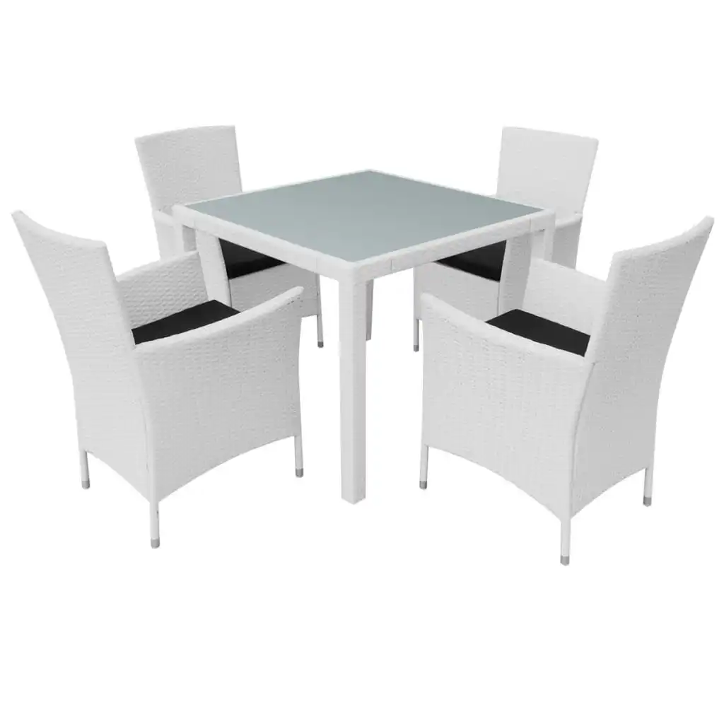 5 Piece Outdoor Dining Set Poly Rattan Cream White 42502