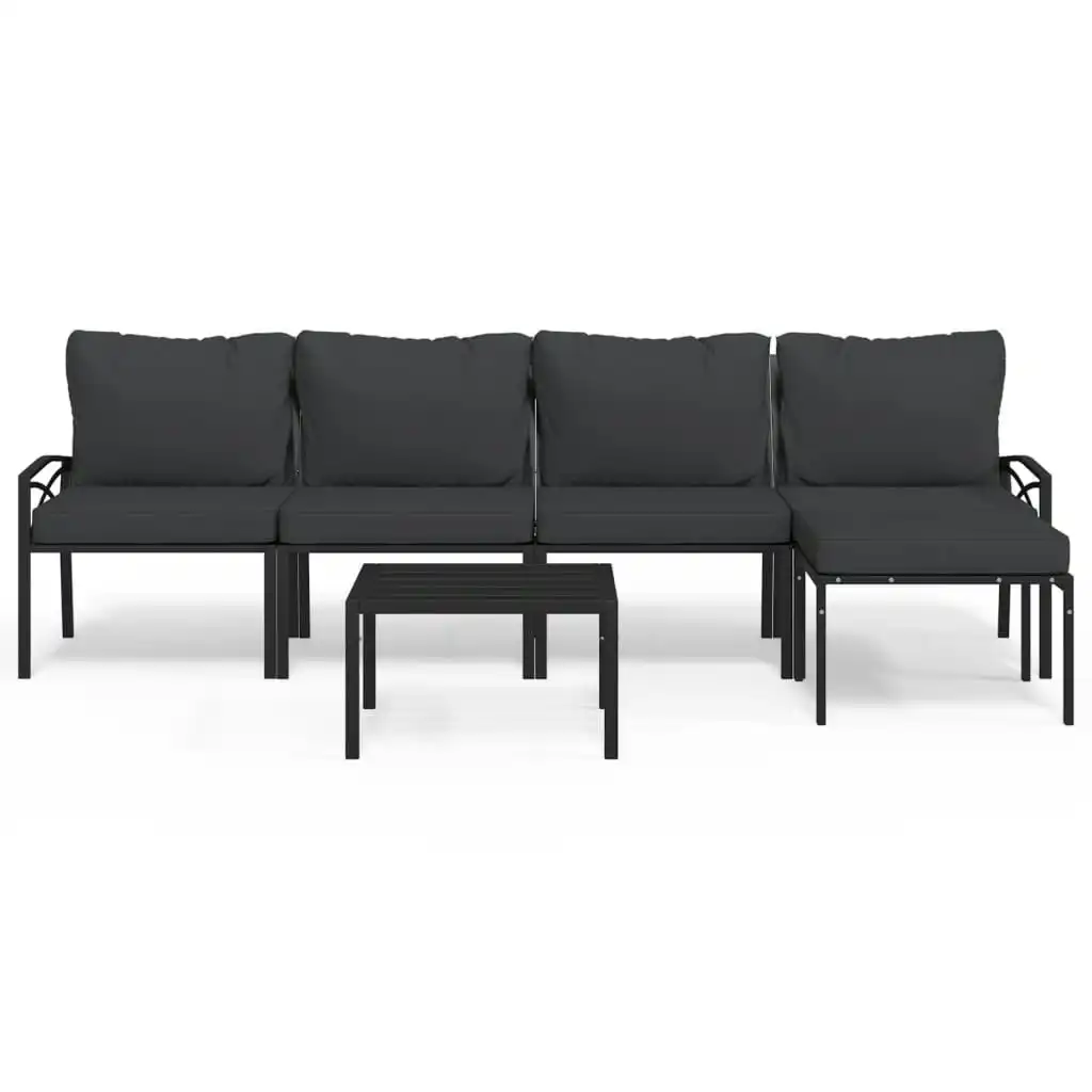 6 Piece Garden Lounge Set with Grey Cushions Steel 3187951