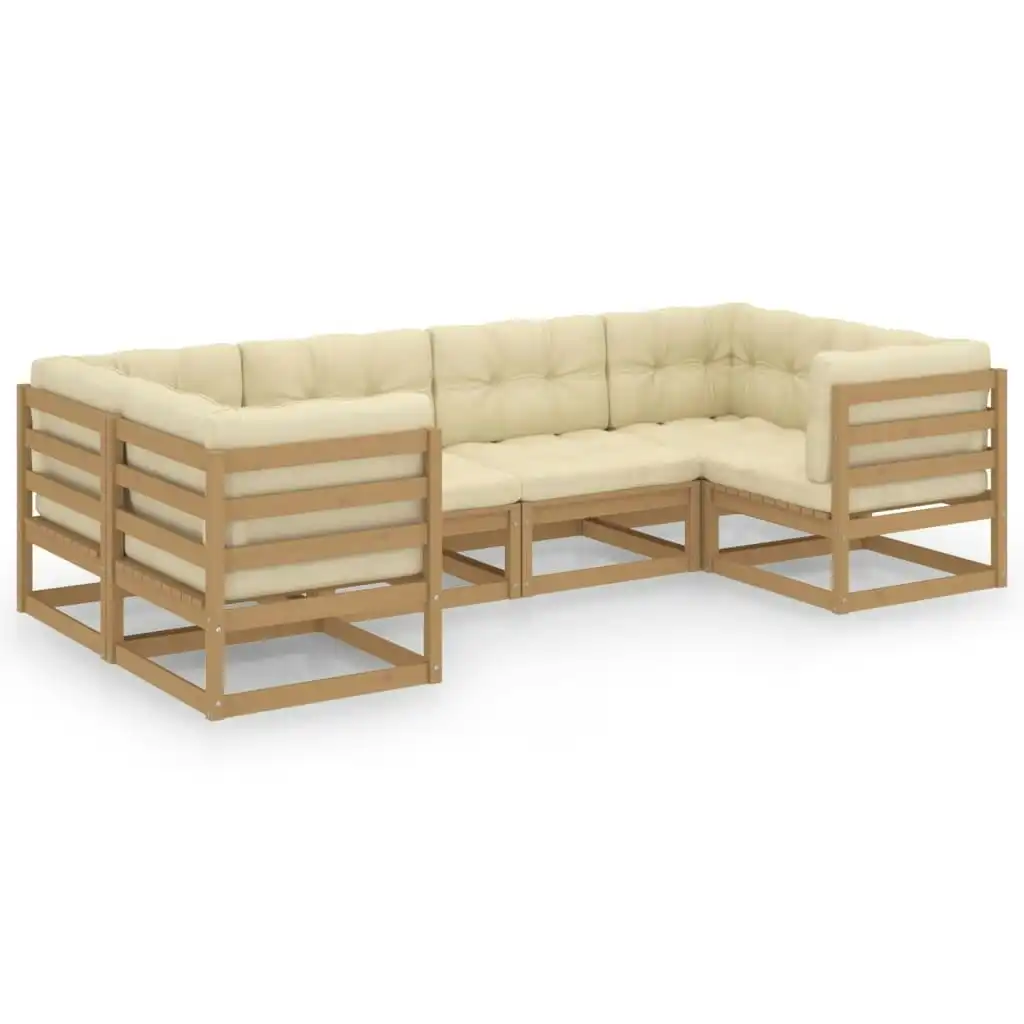 6 Piece Garden Lounge Set&Cushions Honey Brown Solid Pinewood 3077297