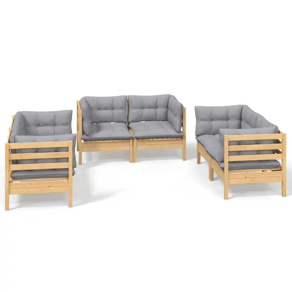 6 Piece Garden Lounge Set with Grey Cushions Solid Pinewood 3096243