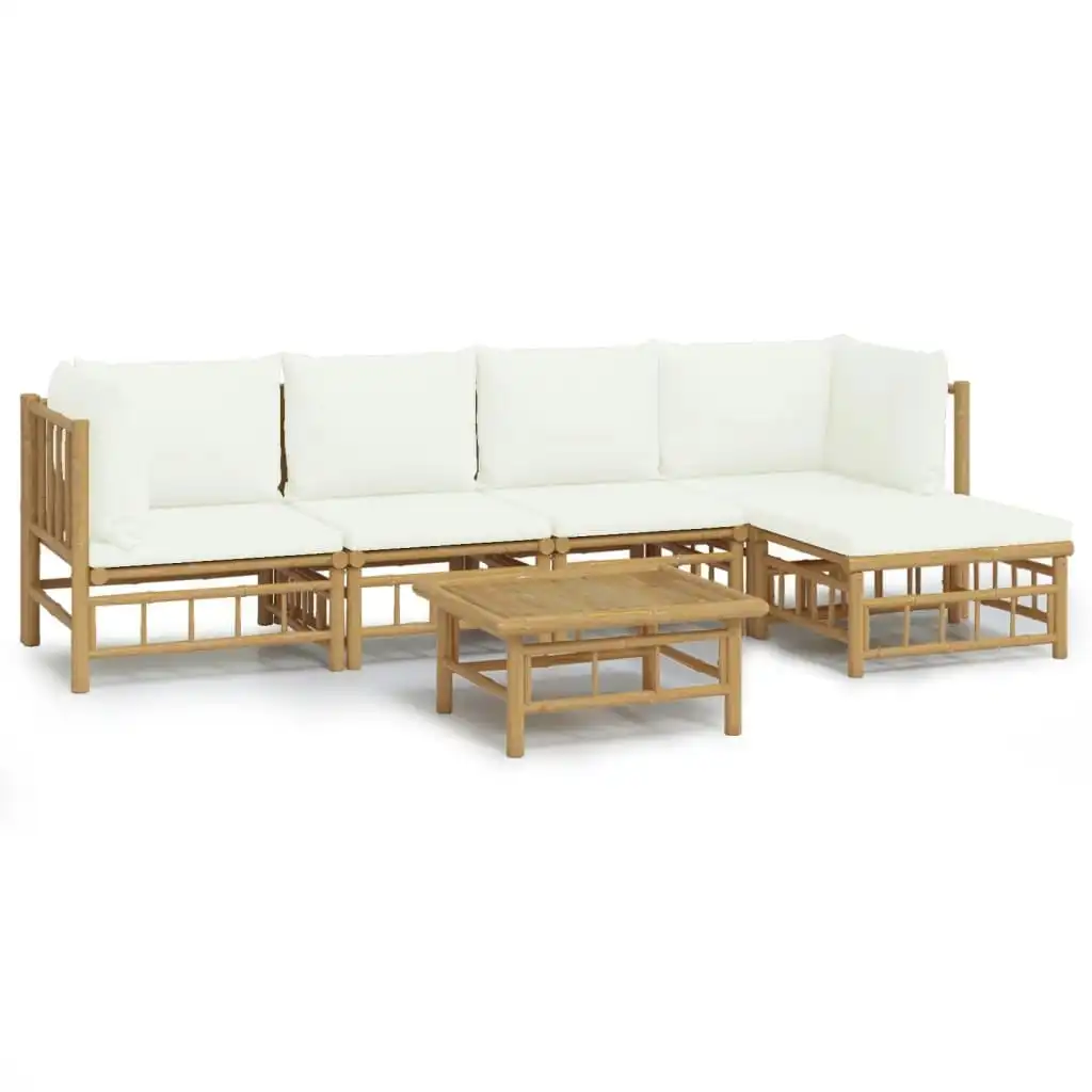 6 Piece Garden Lounge Set with Cream White Cushions  Bamboo 3155200