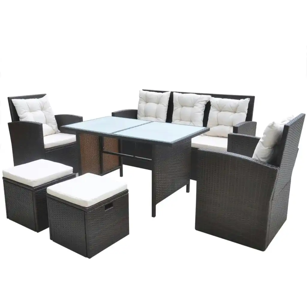 6 Piece Outdoor Dining Set with Cushions Poly Rattan Brown 42644