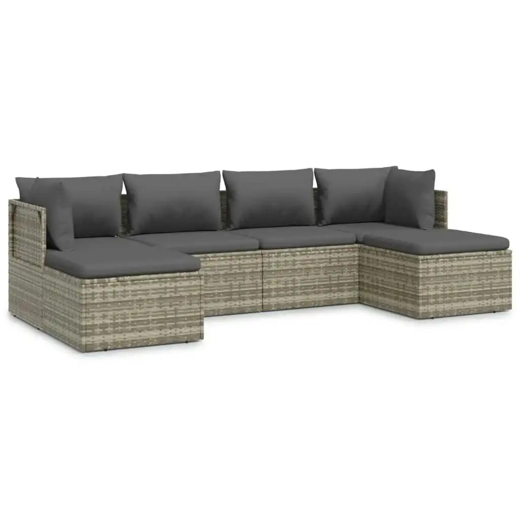 6 Piece Garden Lounge Set with Cushions Grey Poly Rattan 3157321