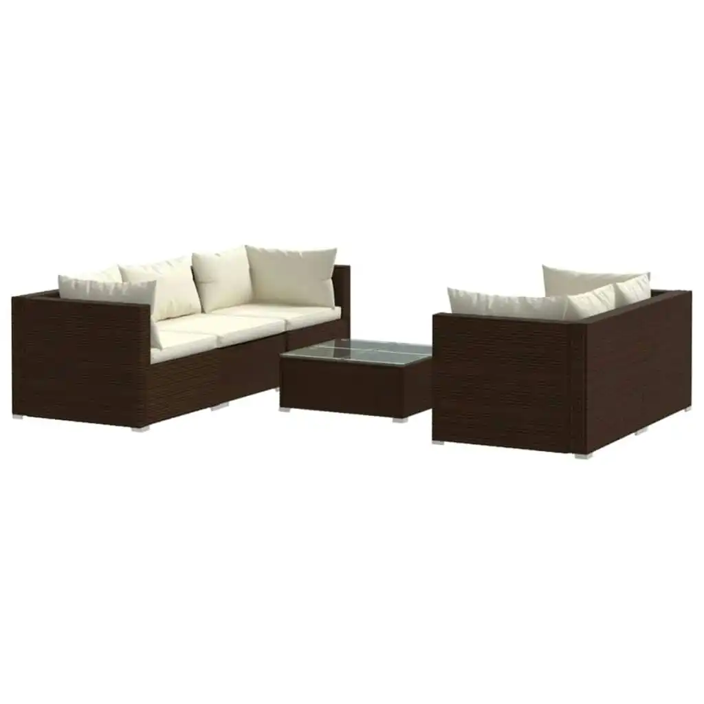 6 Piece Garden Lounge Set with Cushions Poly Rattan Brown 3101490