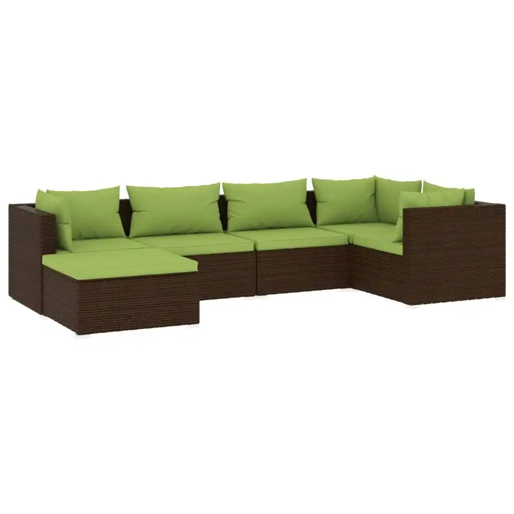 6 Piece Garden Lounge Set with Cushions Poly Rattan Brown 3101812
