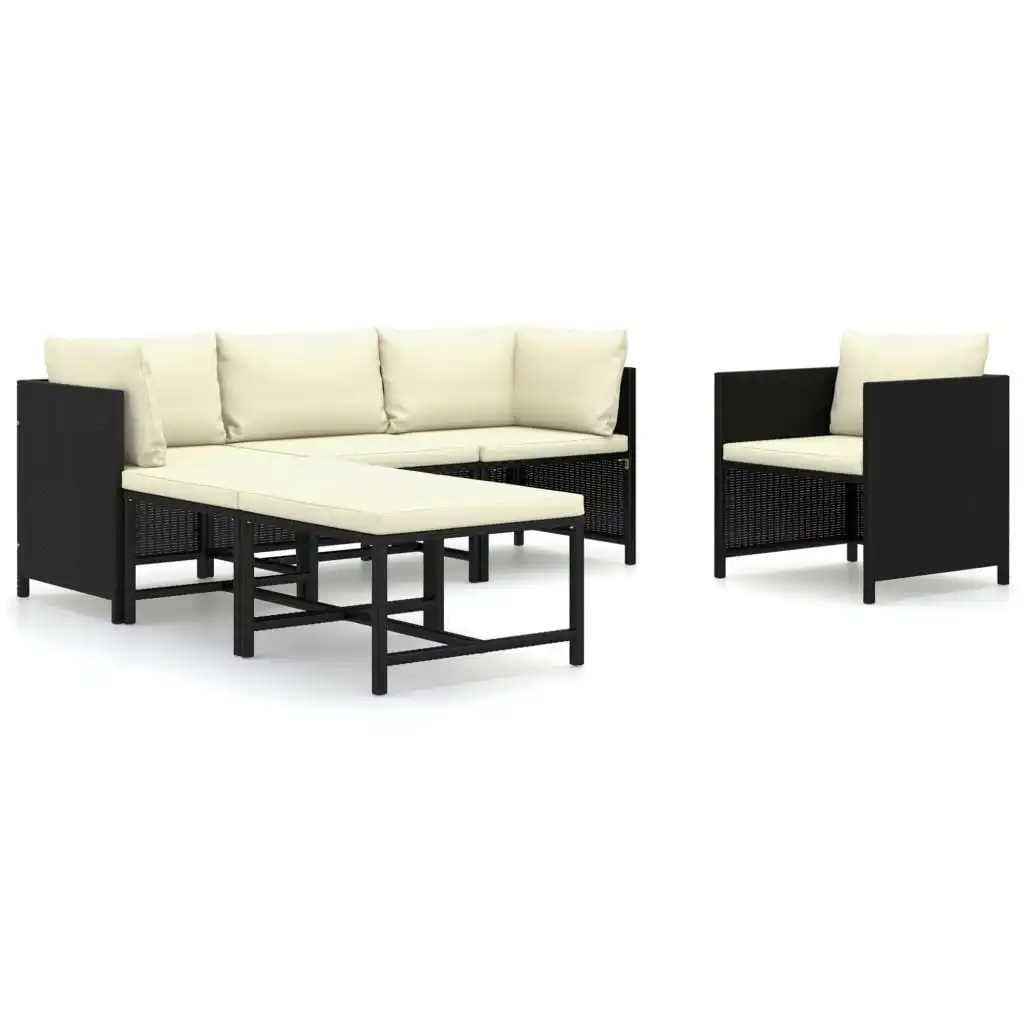 6 Piece Garden Lounge Set with Cushions Poly Rattan Black 3059783