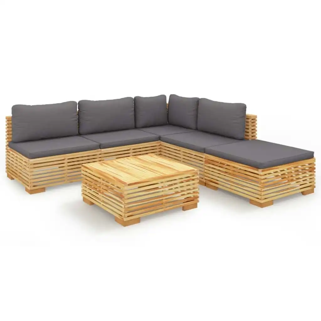 6 Piece Garden Lounge Set with Cushions Solid Teak Wood 3100896