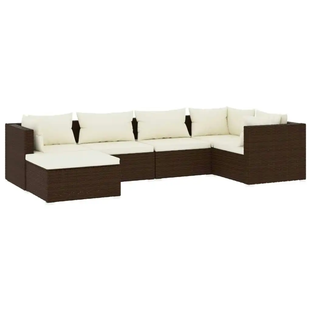 6 Piece Garden Lounge Set with Cushions Poly Rattan Brown 3101810