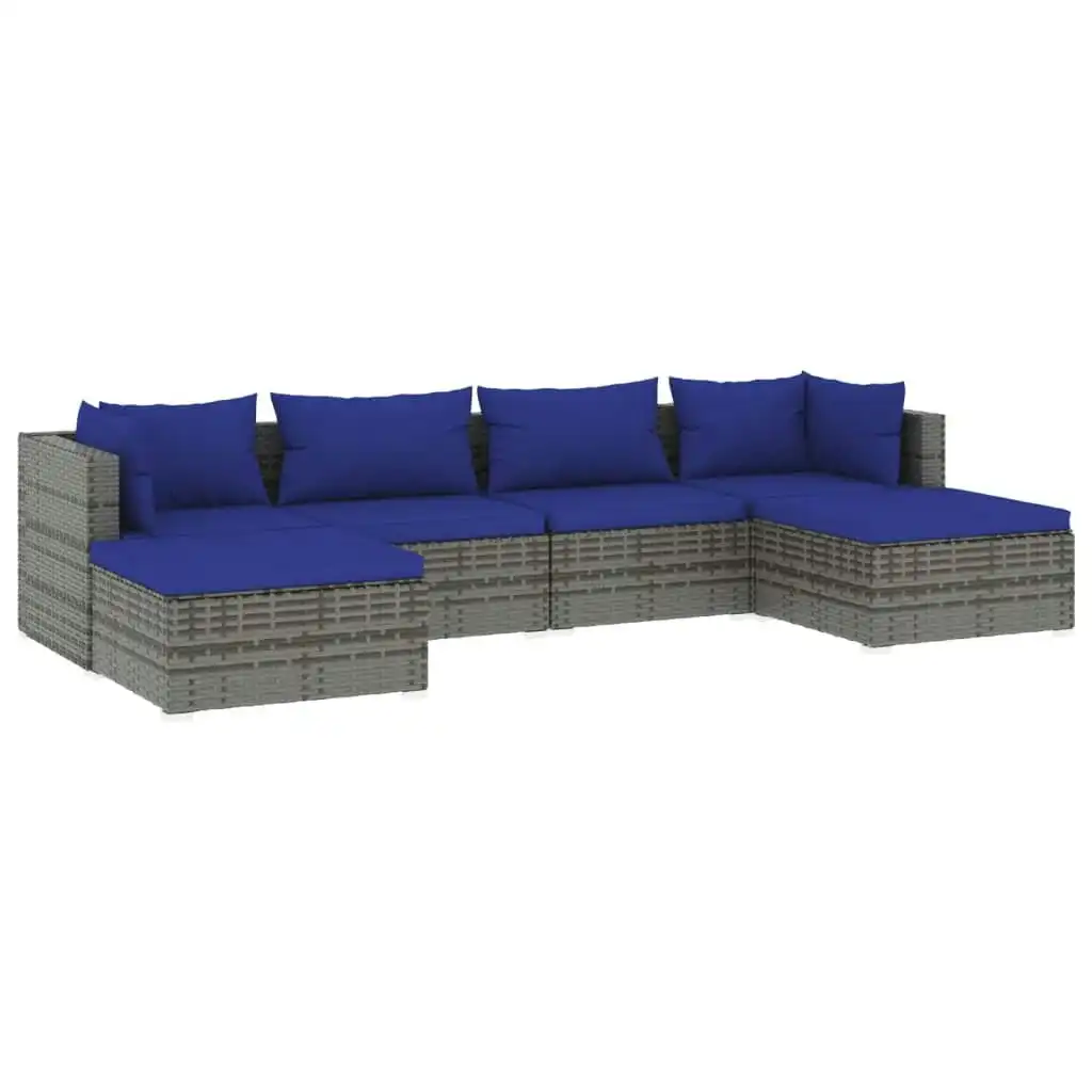 6 Piece Garden Lounge Set with Cushions Poly Rattan Grey 3101806