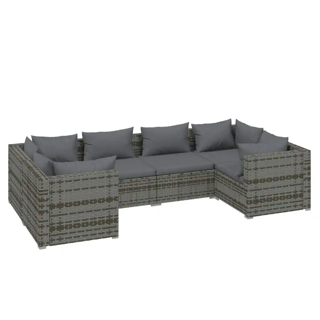 6 Piece Garden Lounge Set with Cushions Poly Rattan Grey 3101941
