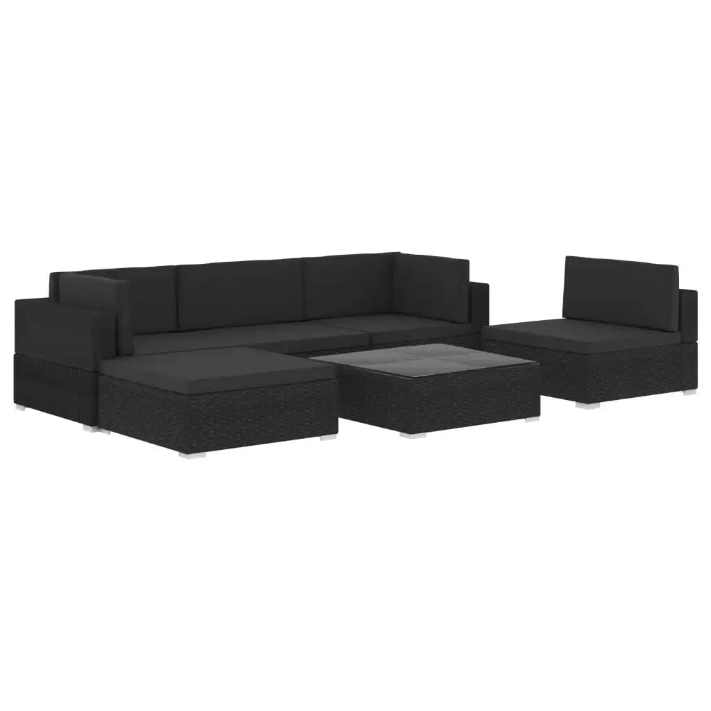 6 Piece Garden Lounge Set with Cushions Poly Rattan Black 47258