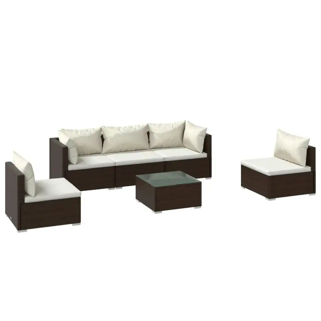 6 Piece Garden Lounge Set with Cushions Poly Rattan Brown 3102194
