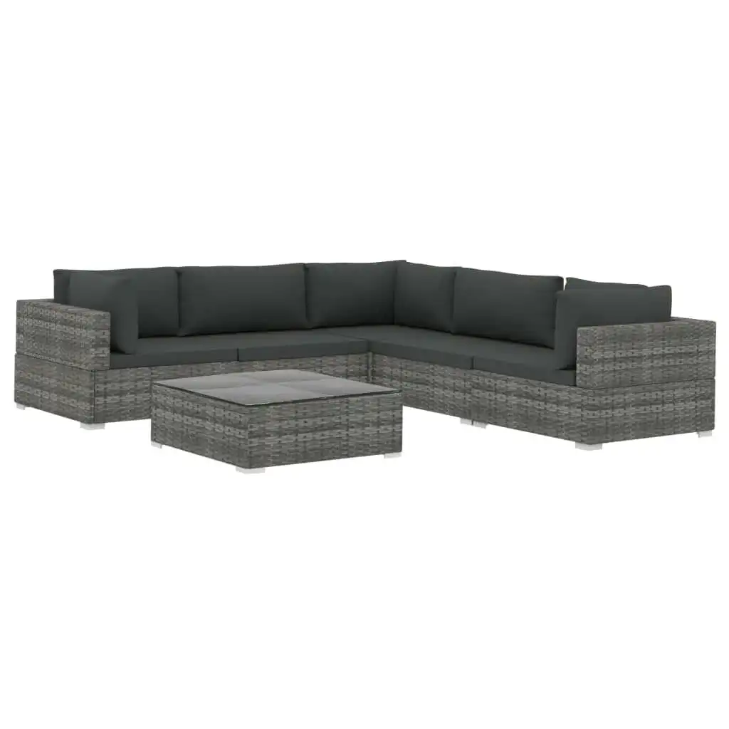 6 Piece Garden Lounge Set with Cushions Poly Rattan Grey 46771