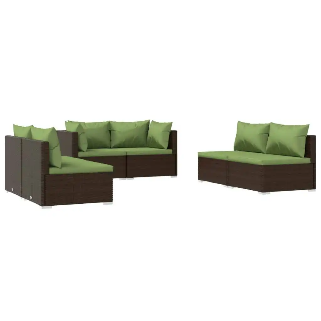 6 Piece Garden Lounge Set with Cushions Poly Rattan Brown 3102212