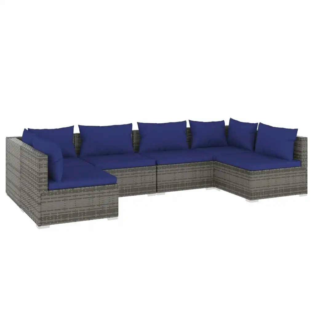 6 Piece Garden Lounge Set with Cushions Poly Rattan Grey 3101878