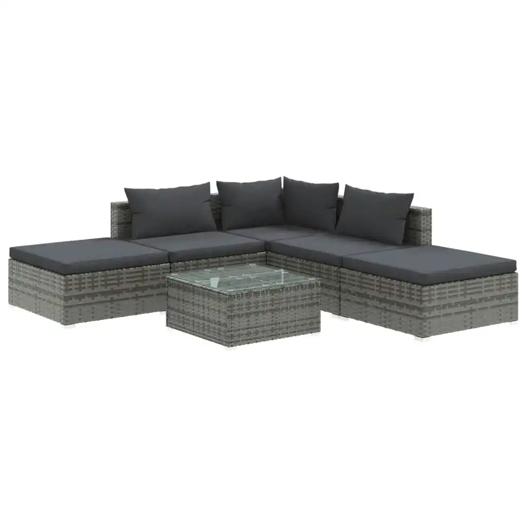 6 Piece Garden Lounge Set with Cushions Poly Rattan Grey 3101605