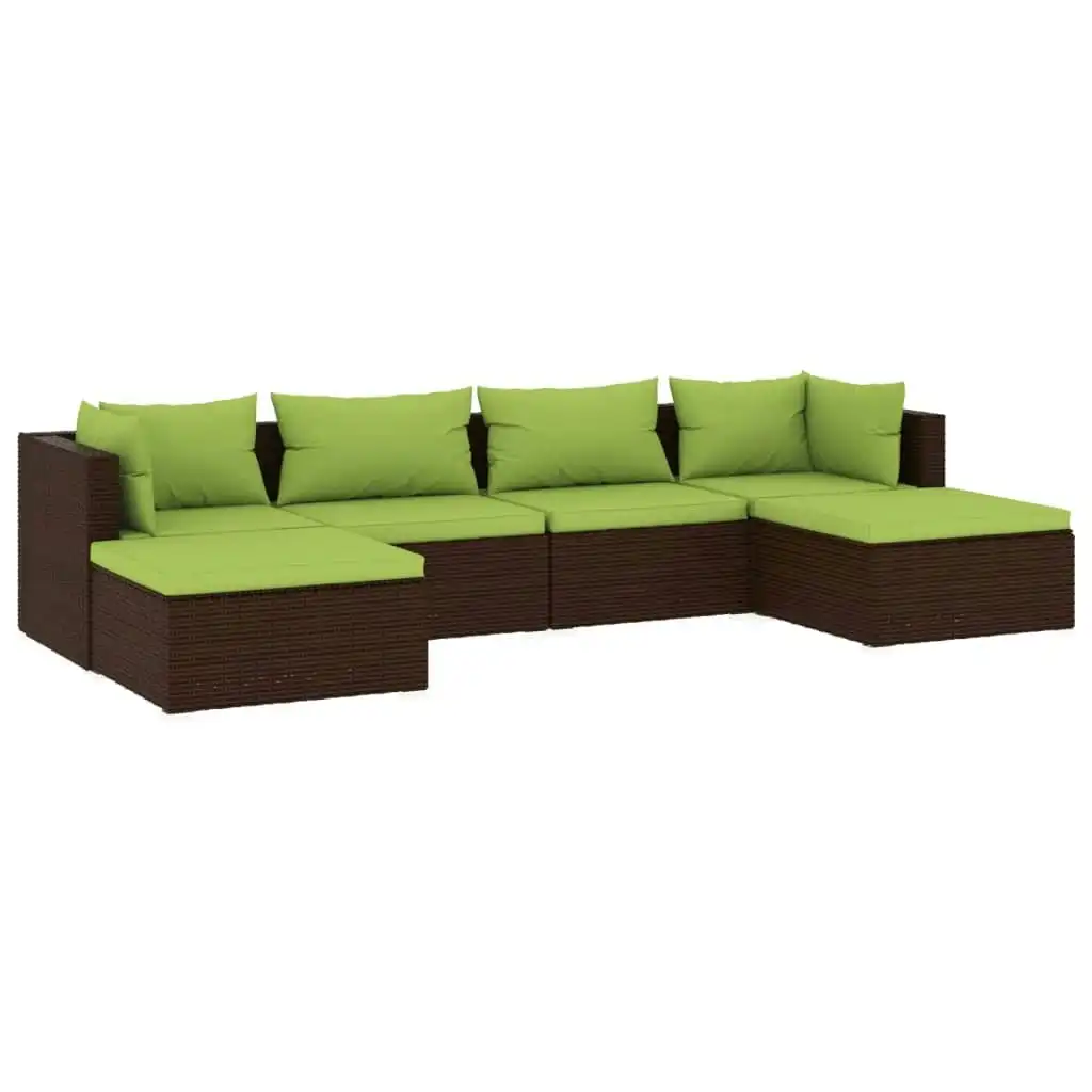 6 Piece Garden Lounge Set with Cushions Poly Rattan Brown 3101804