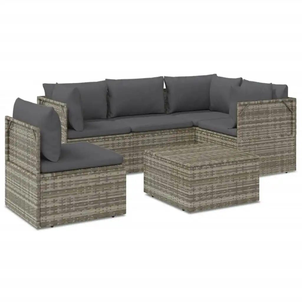 6 Piece Garden Lounge Set with Cushions Grey Poly Rattan 3157412