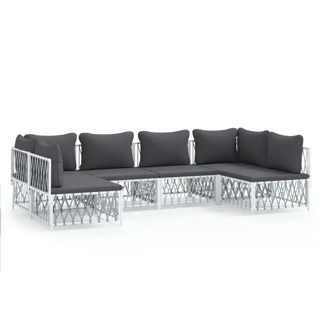 6 Piece Garden Lounge Set with Cushions White Steel 3186908