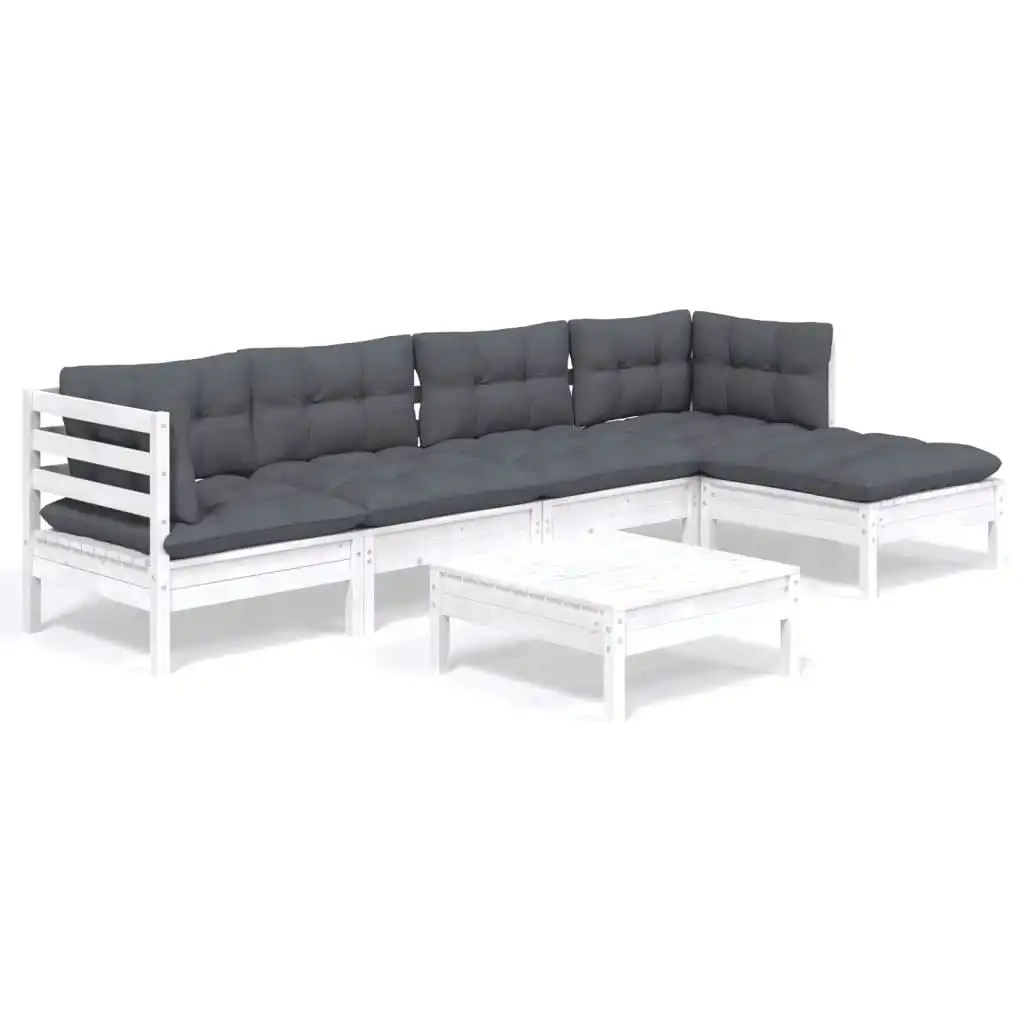 6 Piece Garden Lounge Set with Cushions White Pinewood 3096365