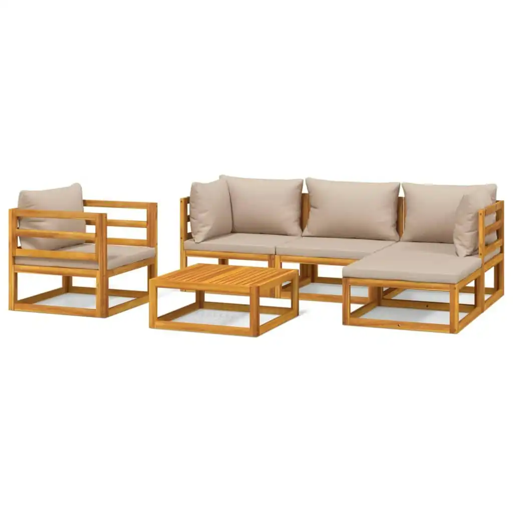 6 Piece Garden Lounge Set with Taupe Cushions Solid Wood 3155249
