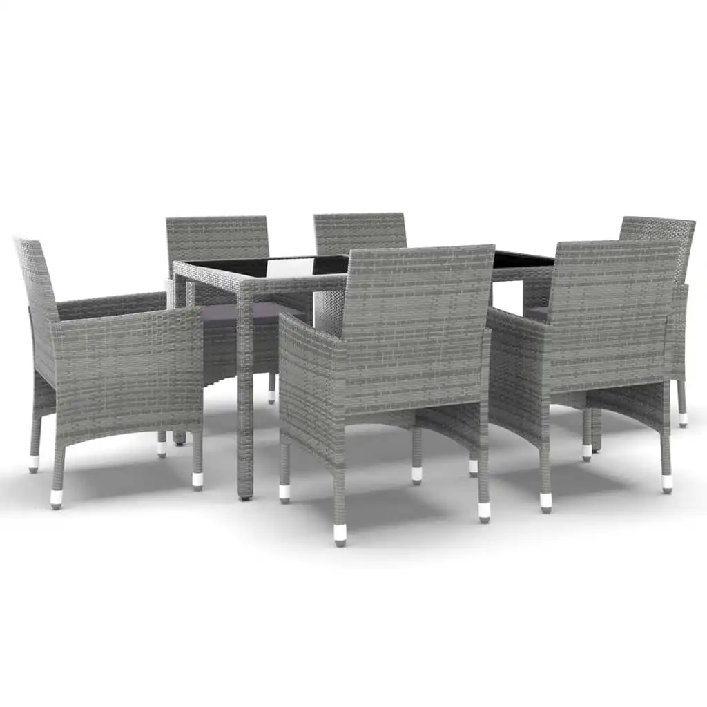 7 Piece Garden Dining Set Poly Rattan and Tempered Glass Grey 3058429