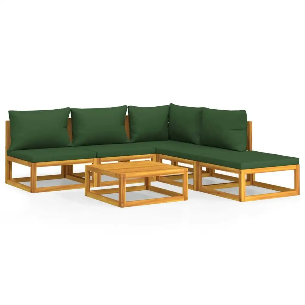 6 Piece Garden Lounge Set with Green Cushions Solid Wood 3155330