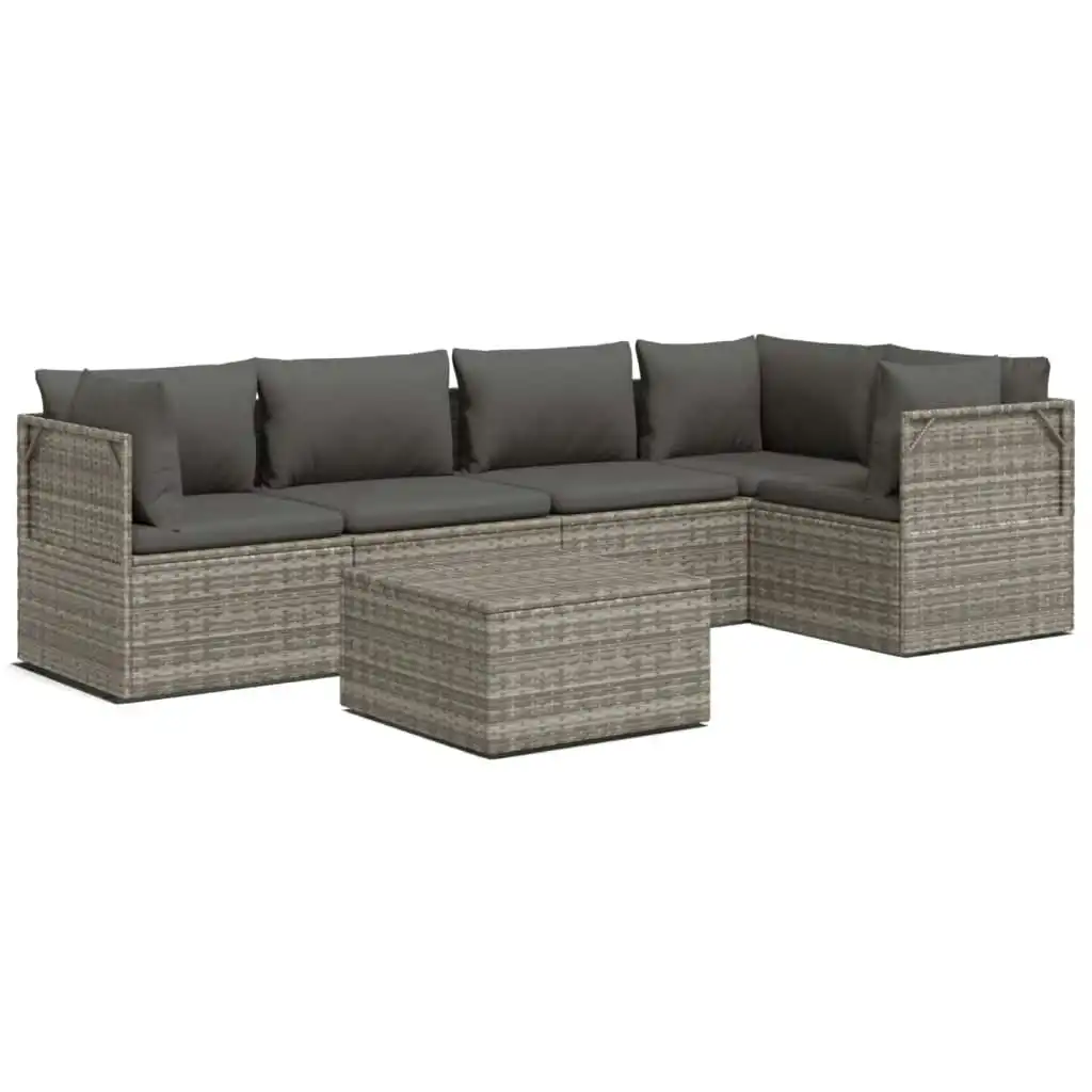 6 Piece Garden Lounge Set with Cushions Grey Poly Rattan 3157396