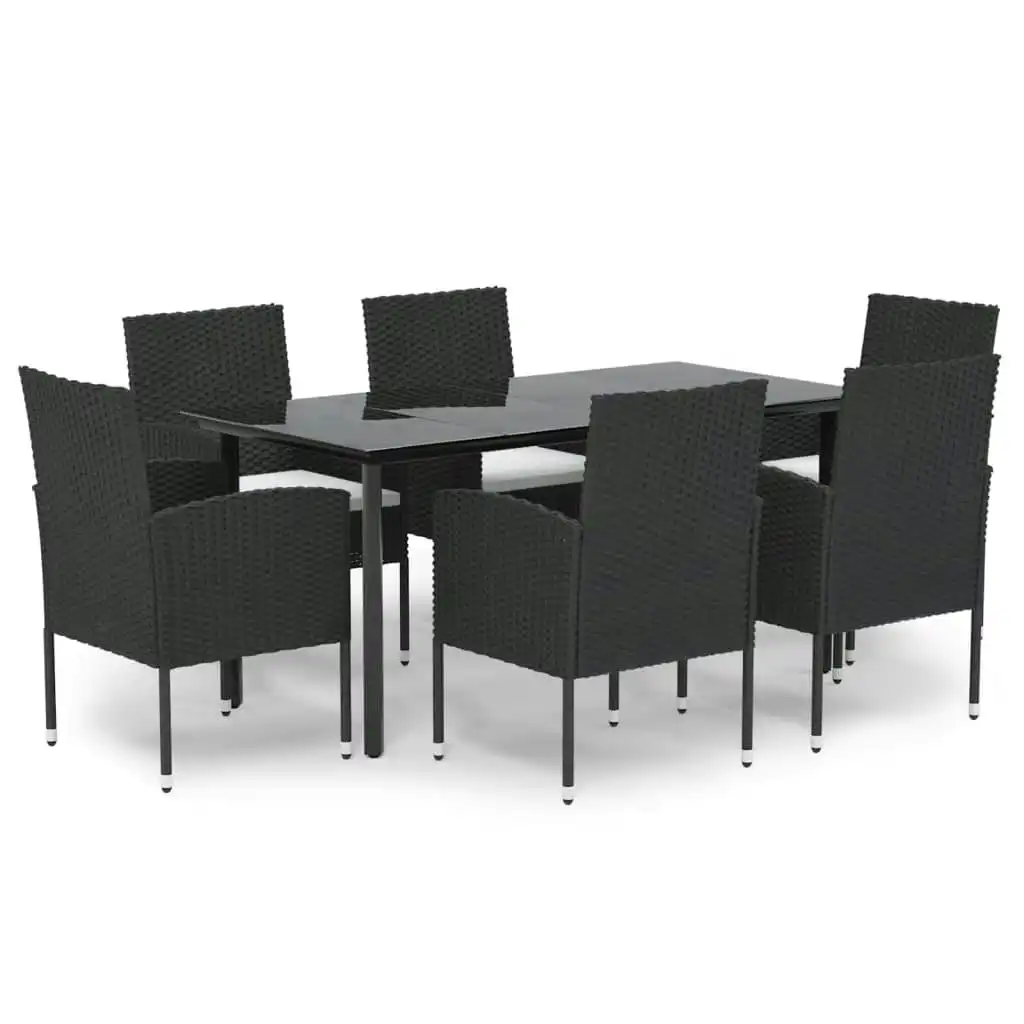 7 Piece Garden Dining Set with Cushions Black Poly Rattan 3156767