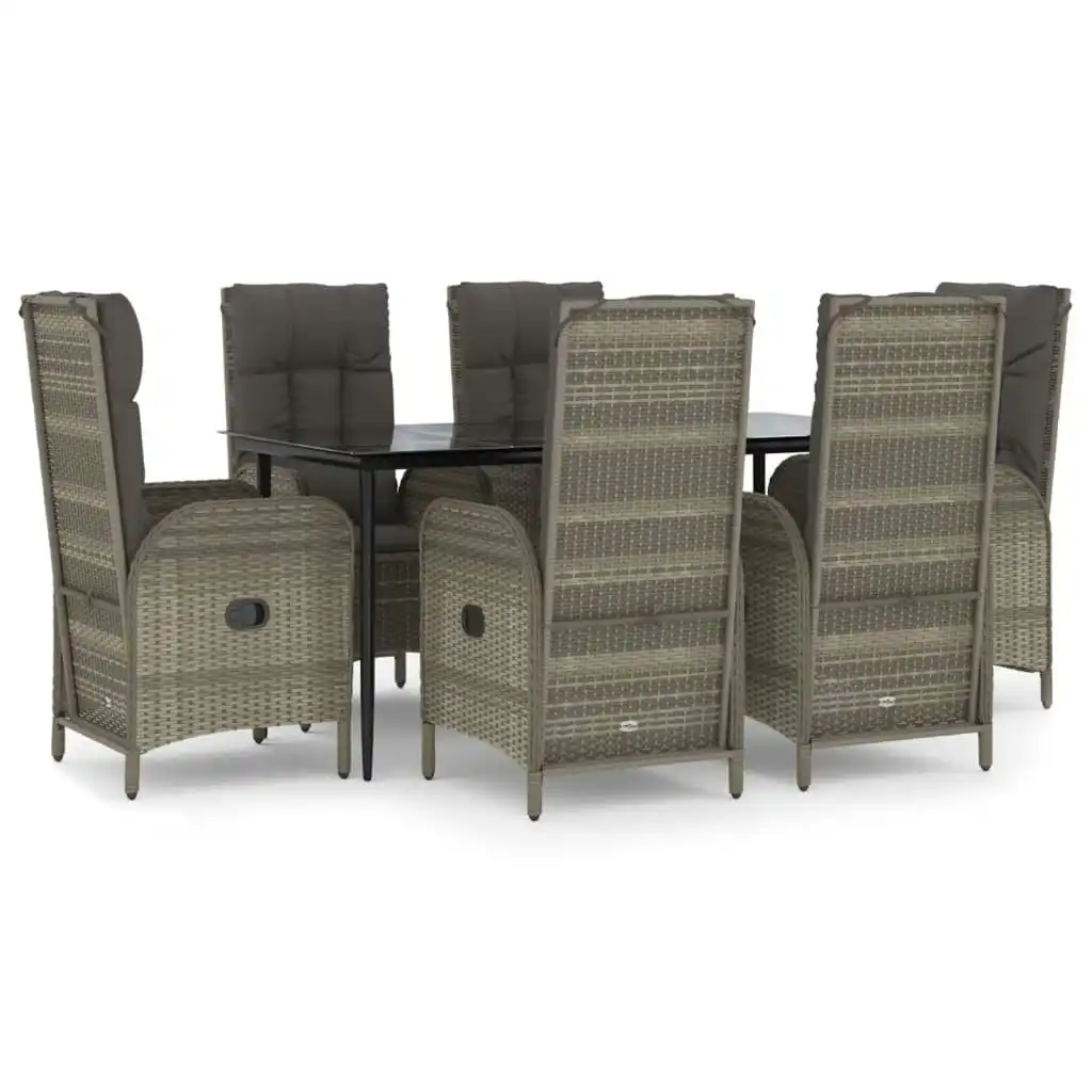 7 Piece Garden Dining Set with Cushions Black and Grey Poly Rattan 3185182