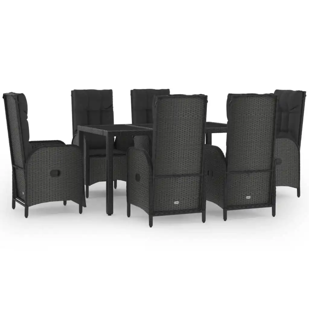 7 Piece Garden Dining Set with Cushions Black Poly Rattan 3185066