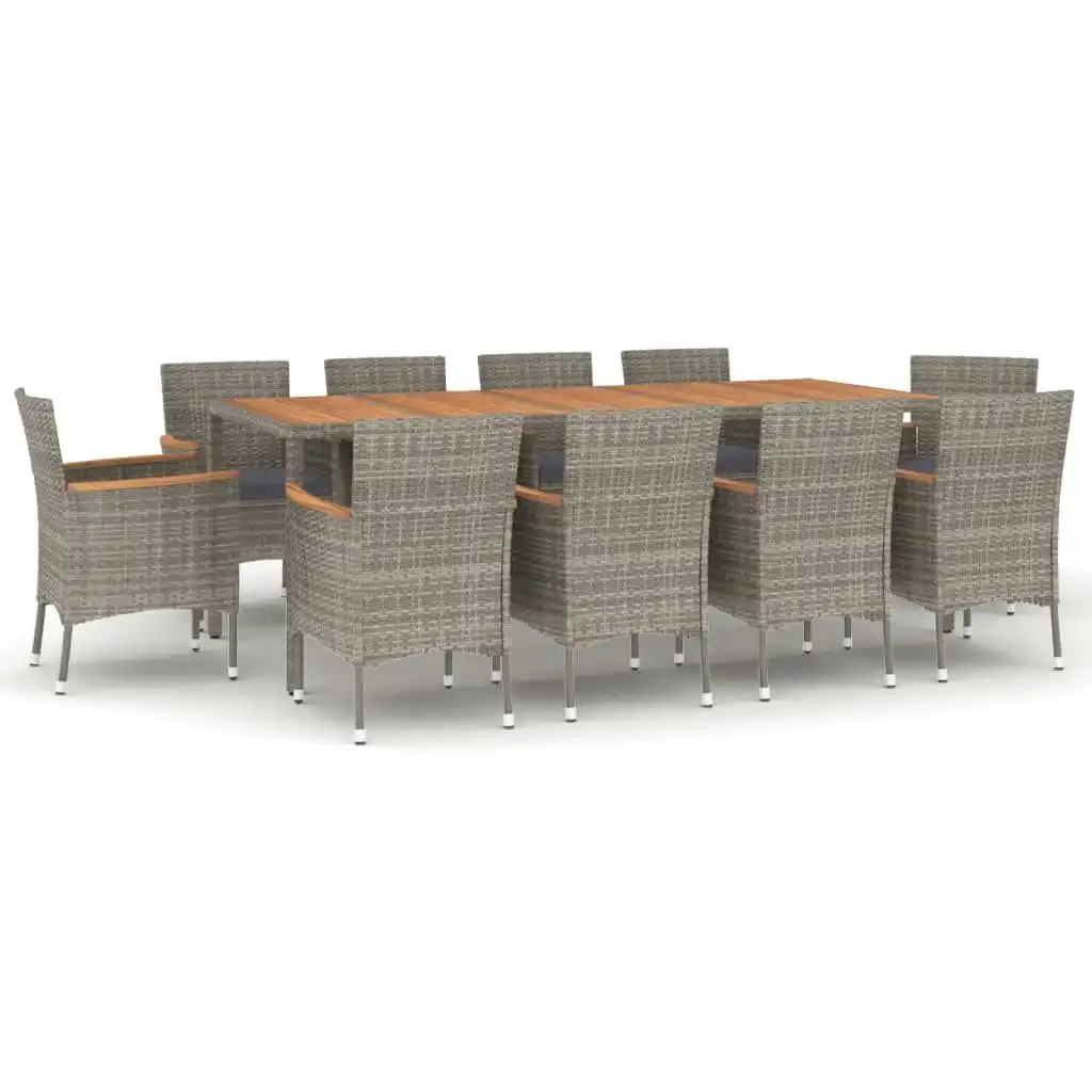 11 Piece Garden Dining Set with Cushions Grey Poly Rattan 3187371