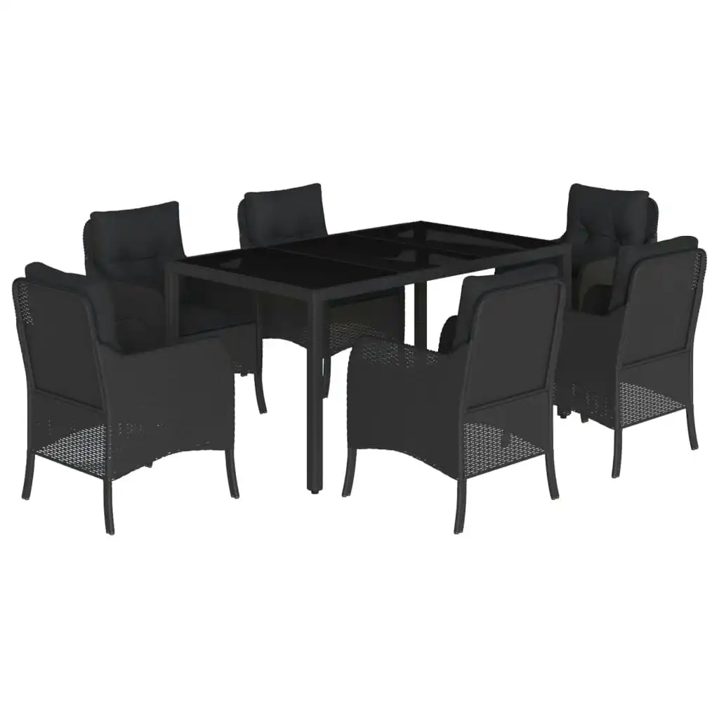 7 Piece Garden Dining Set with Cushions Black Poly Rattan 3211851
