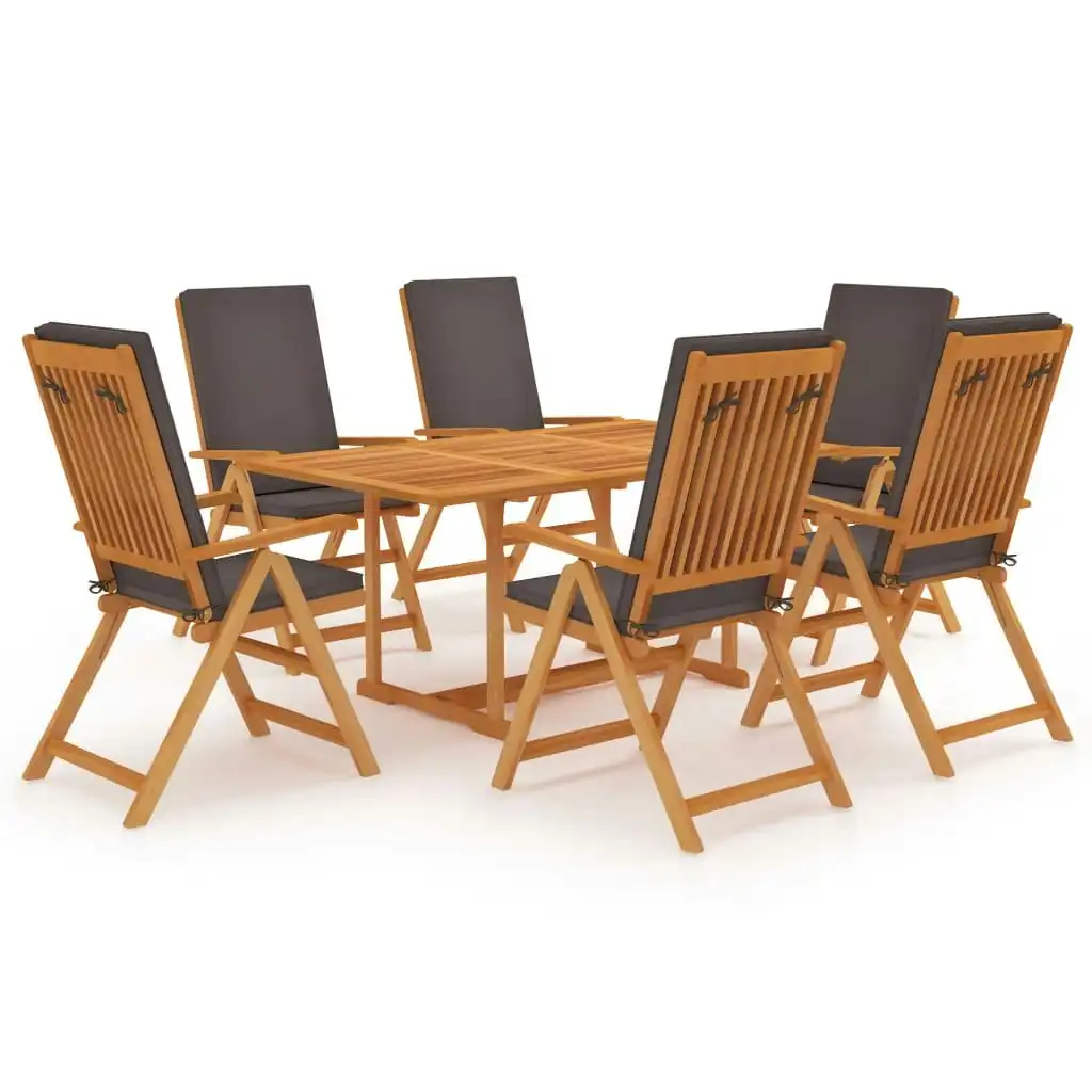 7 Piece Garden Dining Set with Grey Cushions Solid Teak Wood 3059542