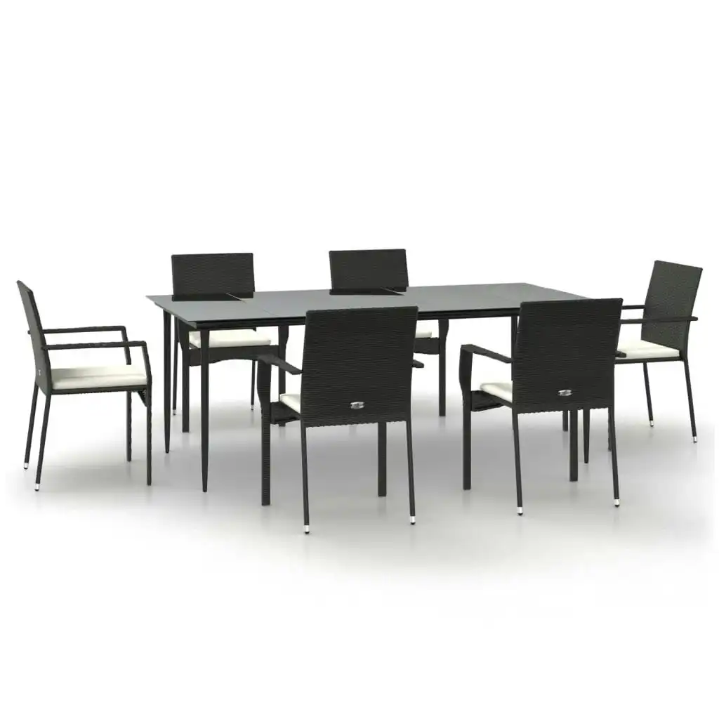 7 Piece Garden Dining Set with Cushions Black Poly Rattan 3185123