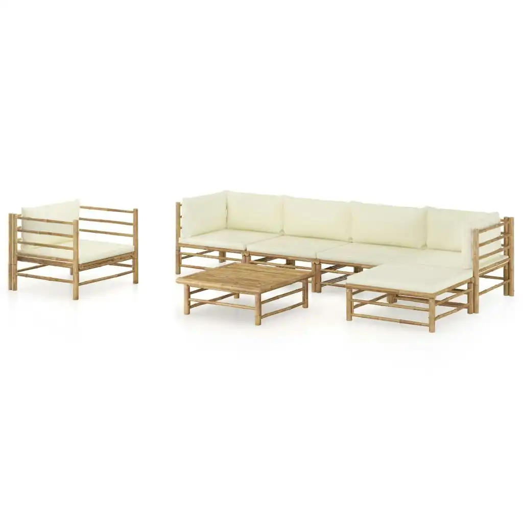 7 Piece Garden Lounge Set with Cream White Cushions Bamboo 3058199