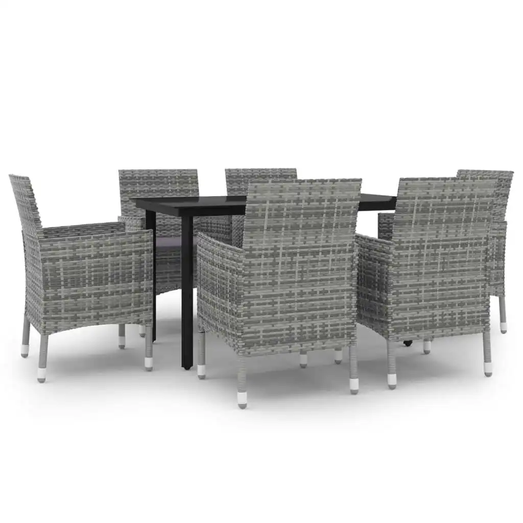 7 Piece Garden Dining Set Poly Rattan and Glass 3099694